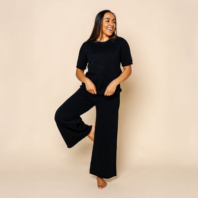 Knit Women's Wide Leg Pant - Black
