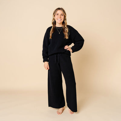 Knit Women's Chunky Wide Leg Pant - Black