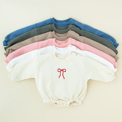 Bow Embroidery - Sweatershirt Romper