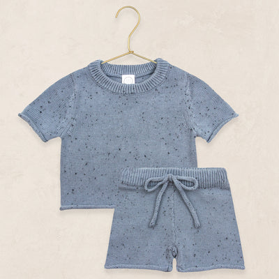 Knit Shirt + Short Set - Cadet Speckle