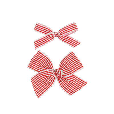 Ribbon Bow - Cherry Gingham Clip