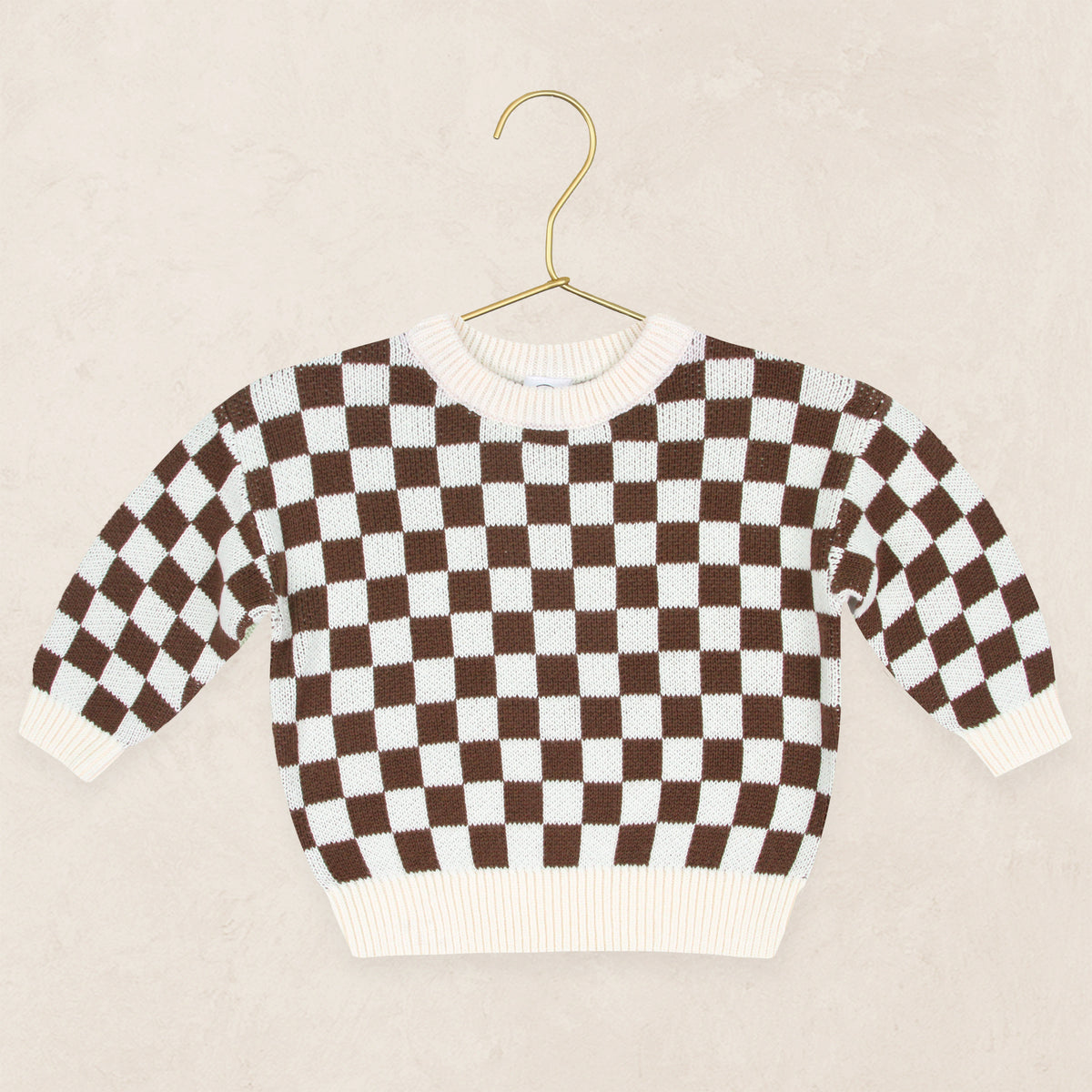 Knit Chunky Sweater - Cocoa Checkered