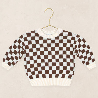 Knit Chunky Sweater - Cocoa Checkered