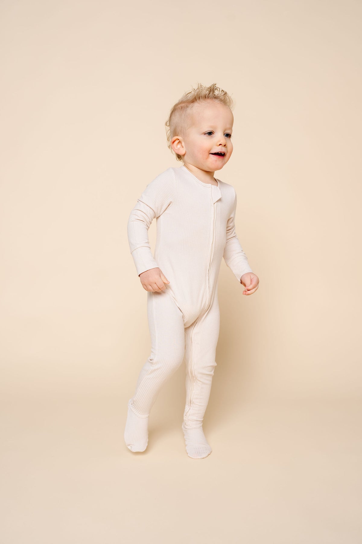 cove zipper footies toddler boy standing