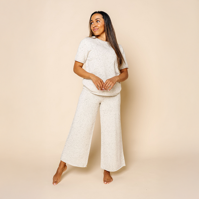 Knit Women's Wide Leg Pant - Cream Speckle