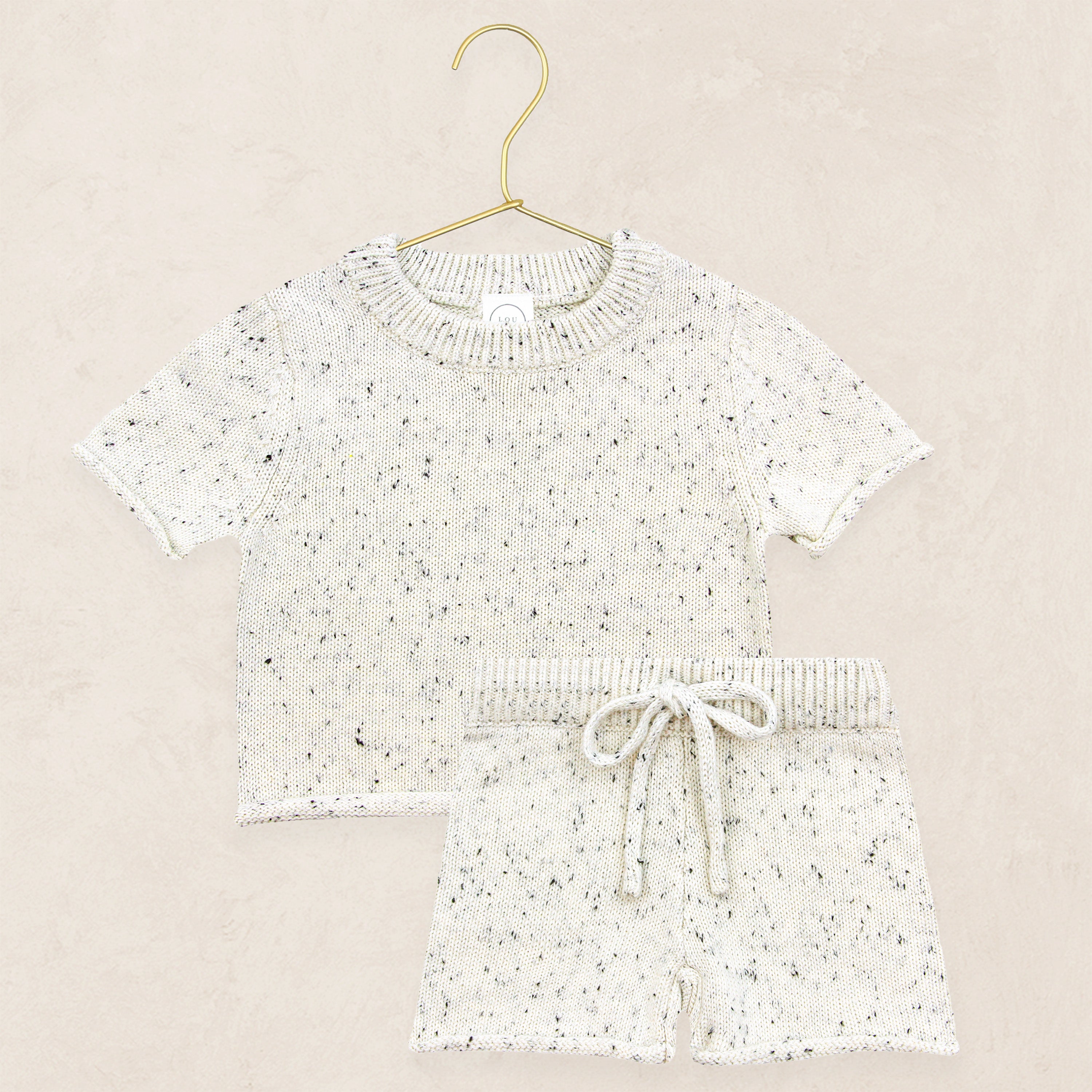 Knit Shirt + Short Set - Cream Speckle