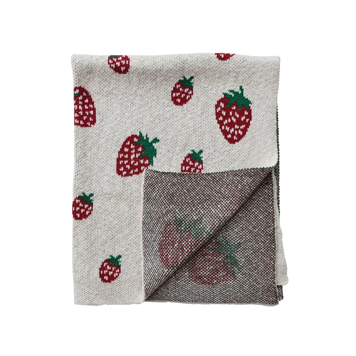 Cotton Knit Baby Blanket with Strawberries