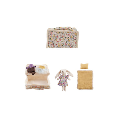 Fabric Suitcase Bed with Plush Bunny and Outfits