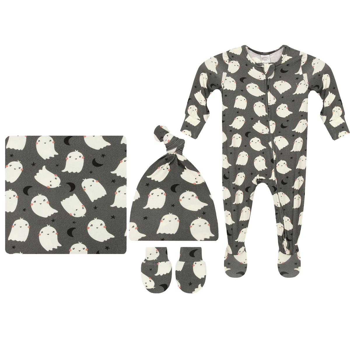 Happy Ghost Newborn Hat Bundle + Zipper Footie