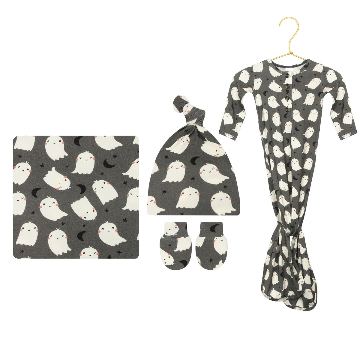 Happy Ghost Newborn Hat Bundle + Knotted Gown