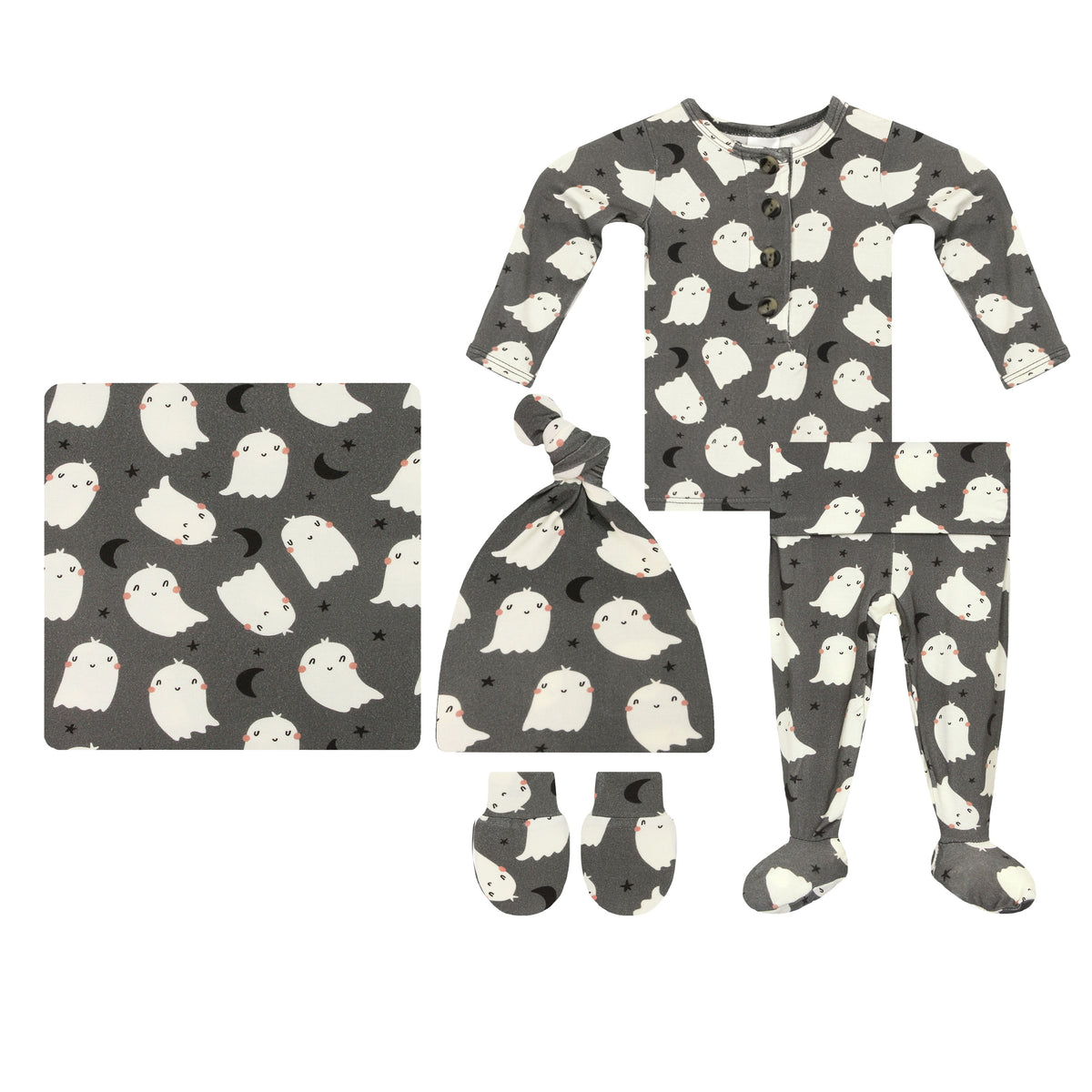 Happy Ghost Newborn Hat Bundle + Top + Bottoms