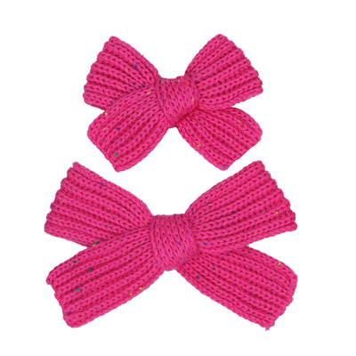 Sweater Bow - Magenta Speckle Chunky Knit Clip