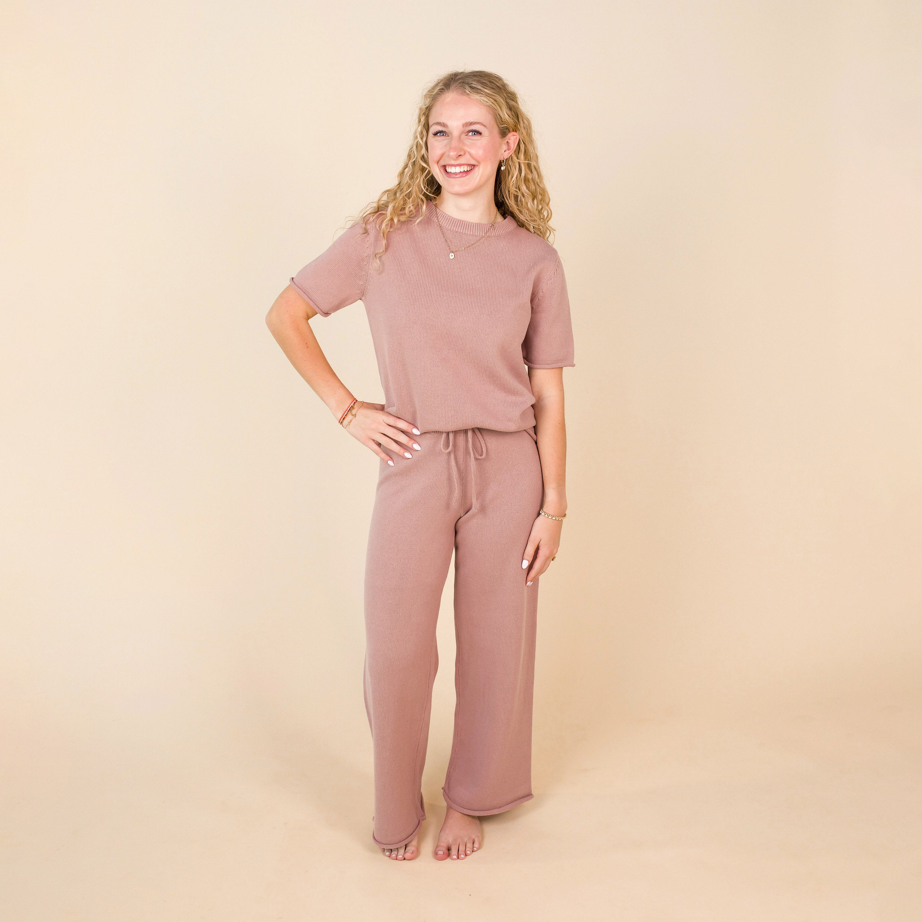 Knit Women's Wide Leg Pant - Mauve