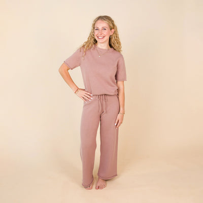 Knit Women's Wide Leg Pant - Mauve