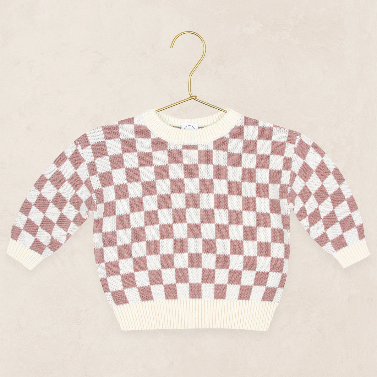 Knit Chunky Sweater - Mauve Checkered