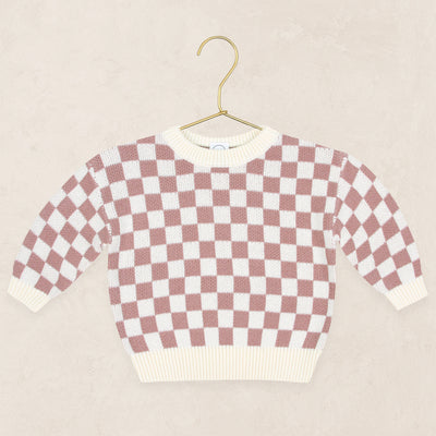 Knit Chunky Sweater - Mauve Checkered