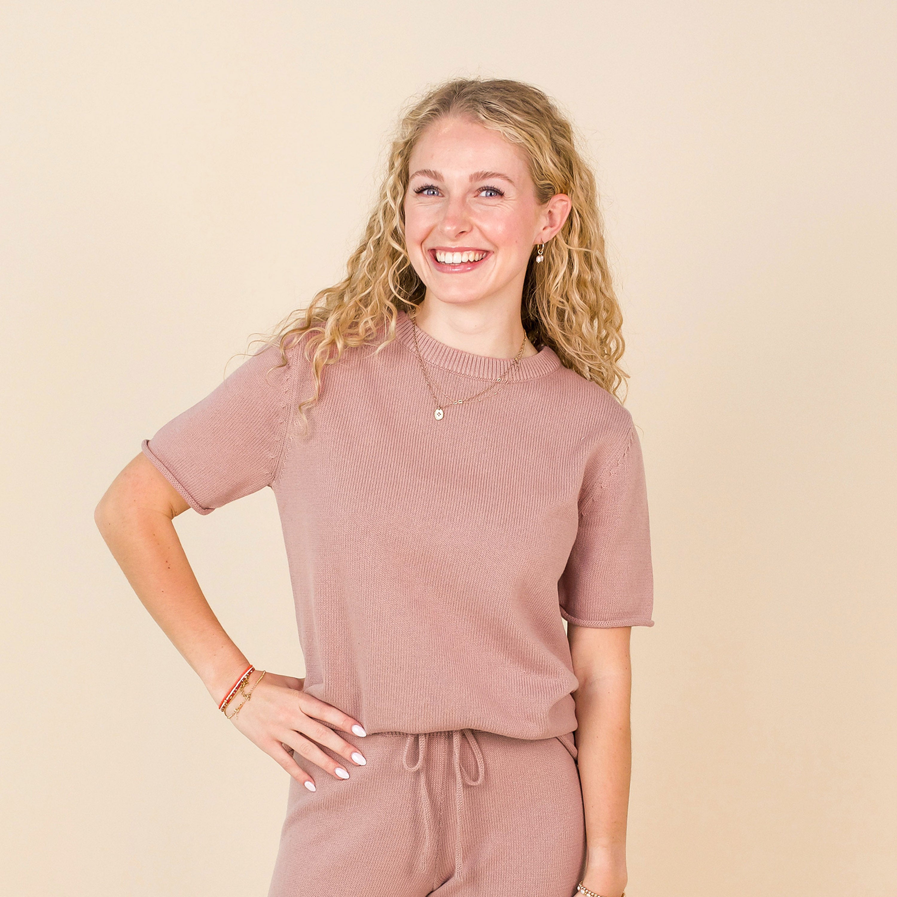Knit Women's Short Sleeve Tee - Mauve