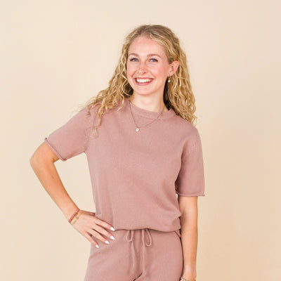 Knit Women's Short Sleeve Tee - Mauve