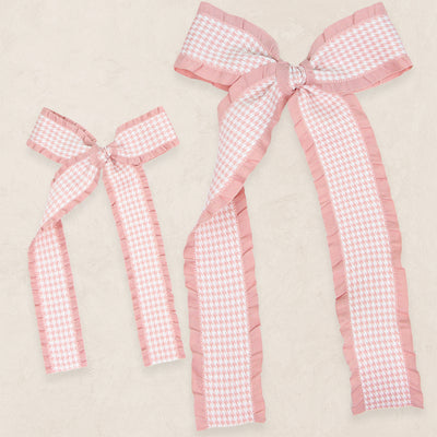 Ribbon Bow - Mauve Houndstooth Sash Clip