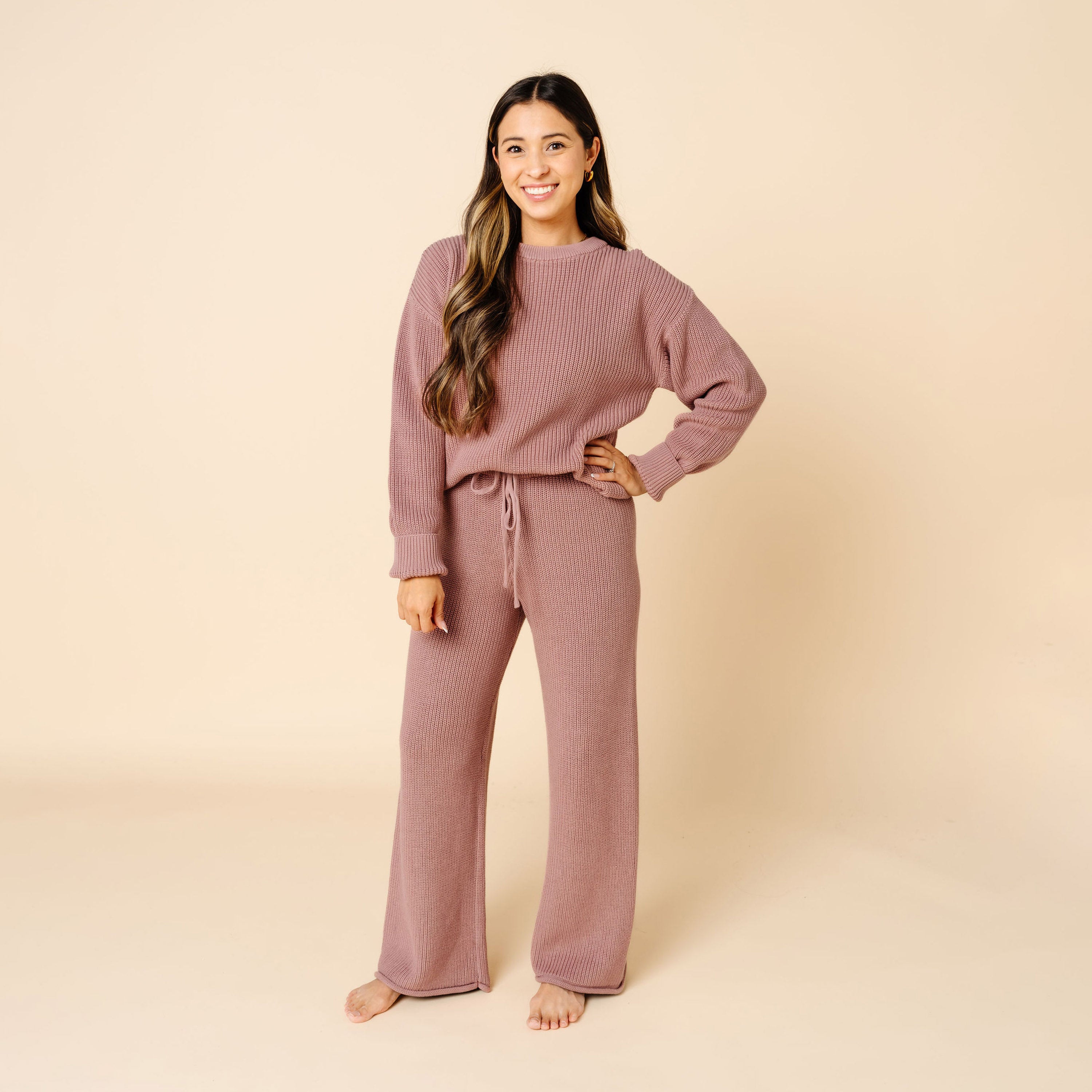 Knit Women's Chunky Wide Leg Pant - Mauve