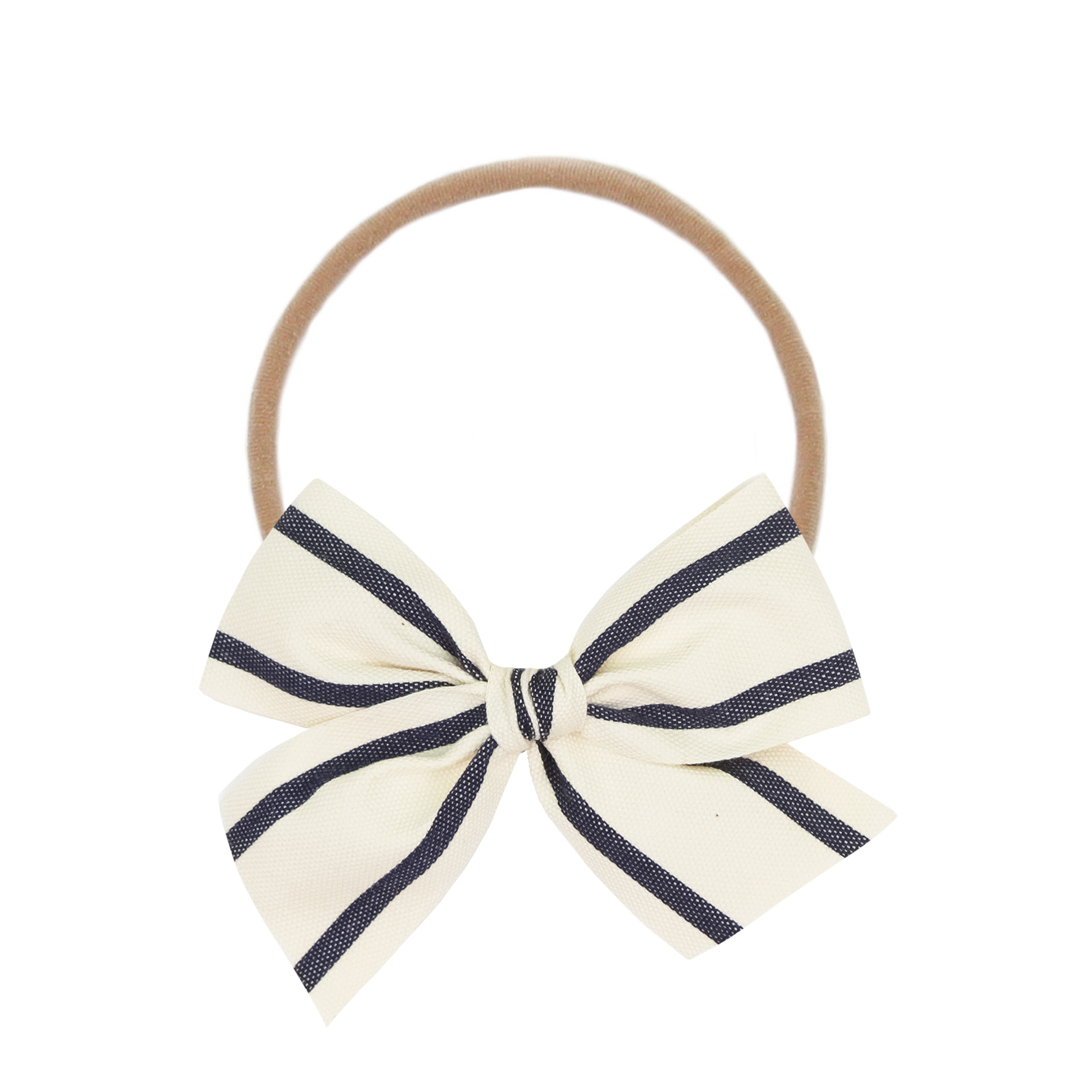 Ribbon Bow - Navy Stripe Headband