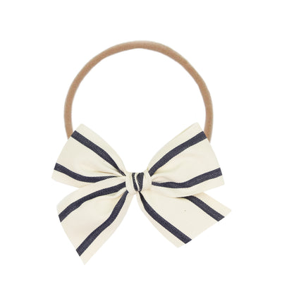 Ribbon Bow - Navy Stripe Headband