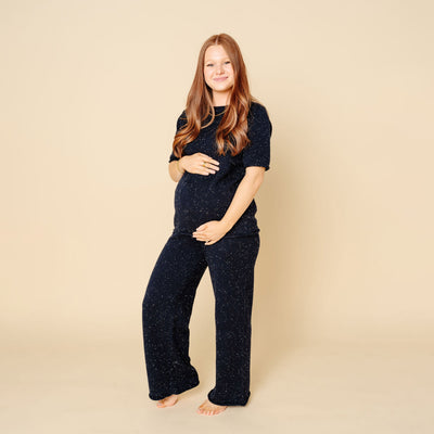 Knit Women's Wide Leg Pant - Navy Speckle