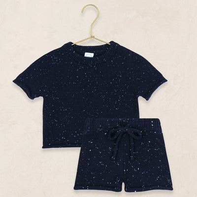 Knit Shirt + Short Set - Navy Speckle