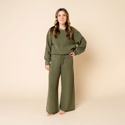 Knit Women's Chunky Wide Leg Pant - Olive
