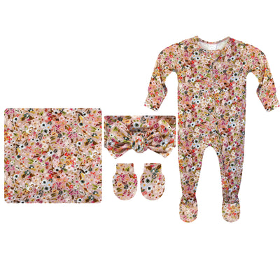 Penelope Newborn Headband Bundle + Zipper Footie