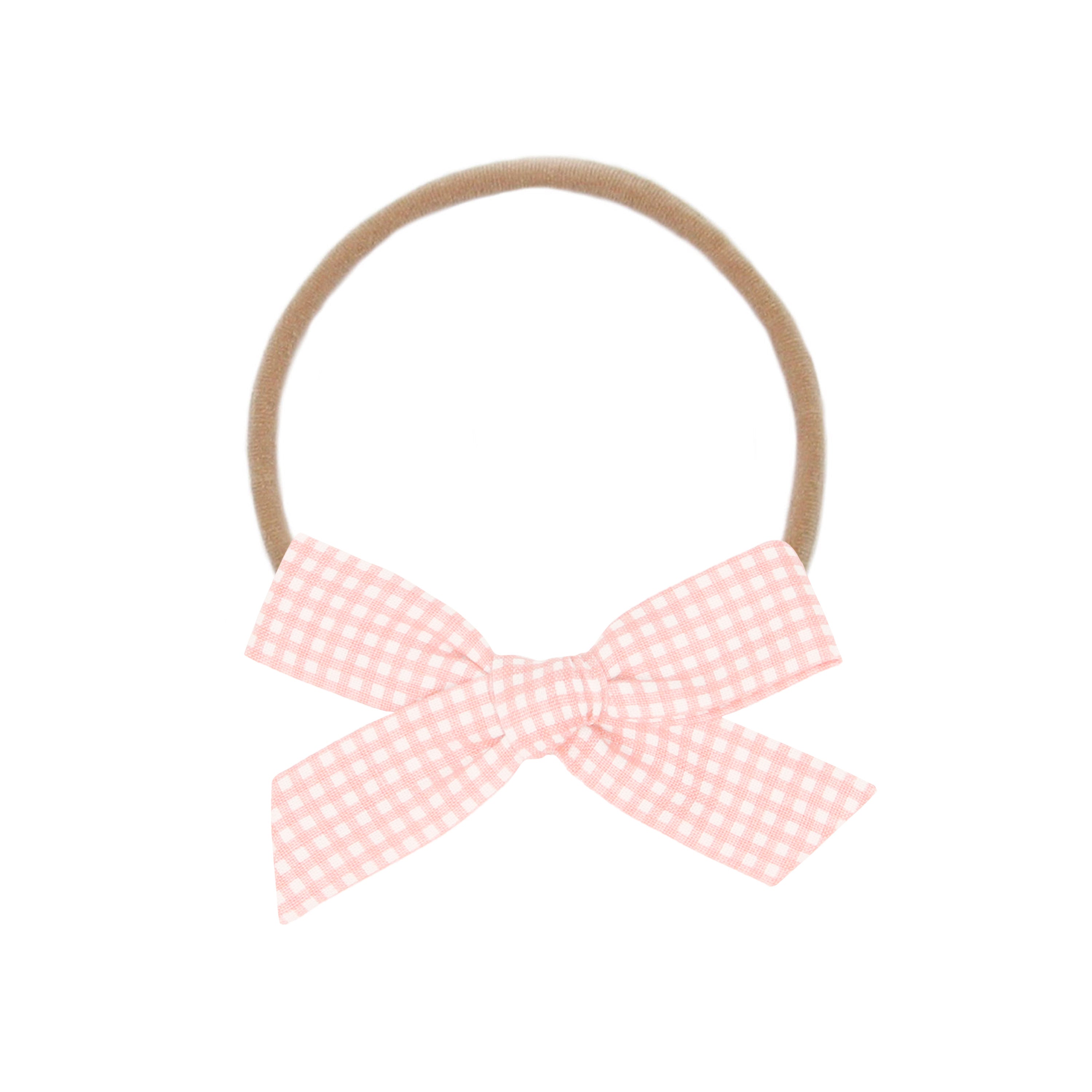 Classic Bow - Pink Gingham Petite Headband