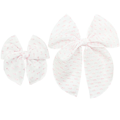 Heirloom Bow - Pink Swiss Dot Clip