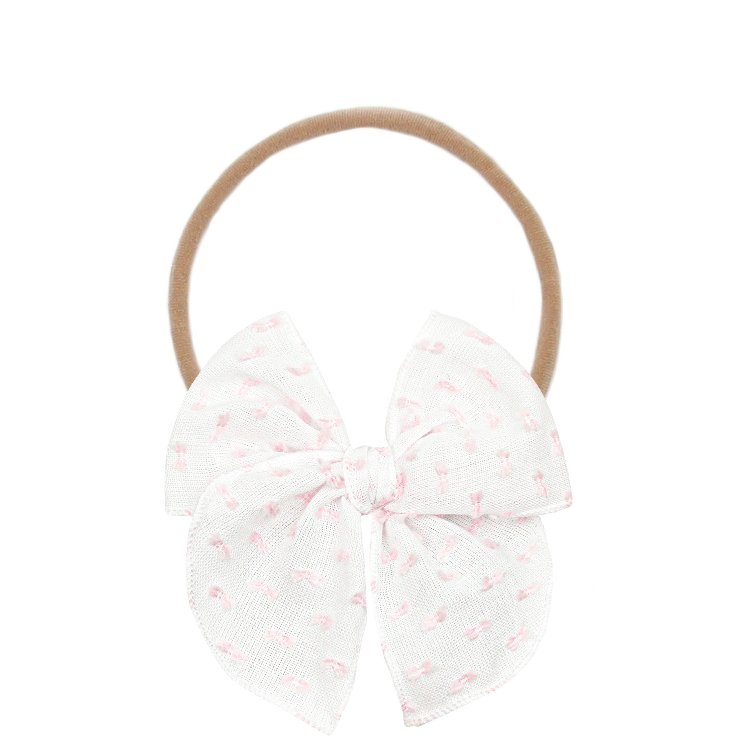 Heirloom Bow - Pink Swiss Dot Headband