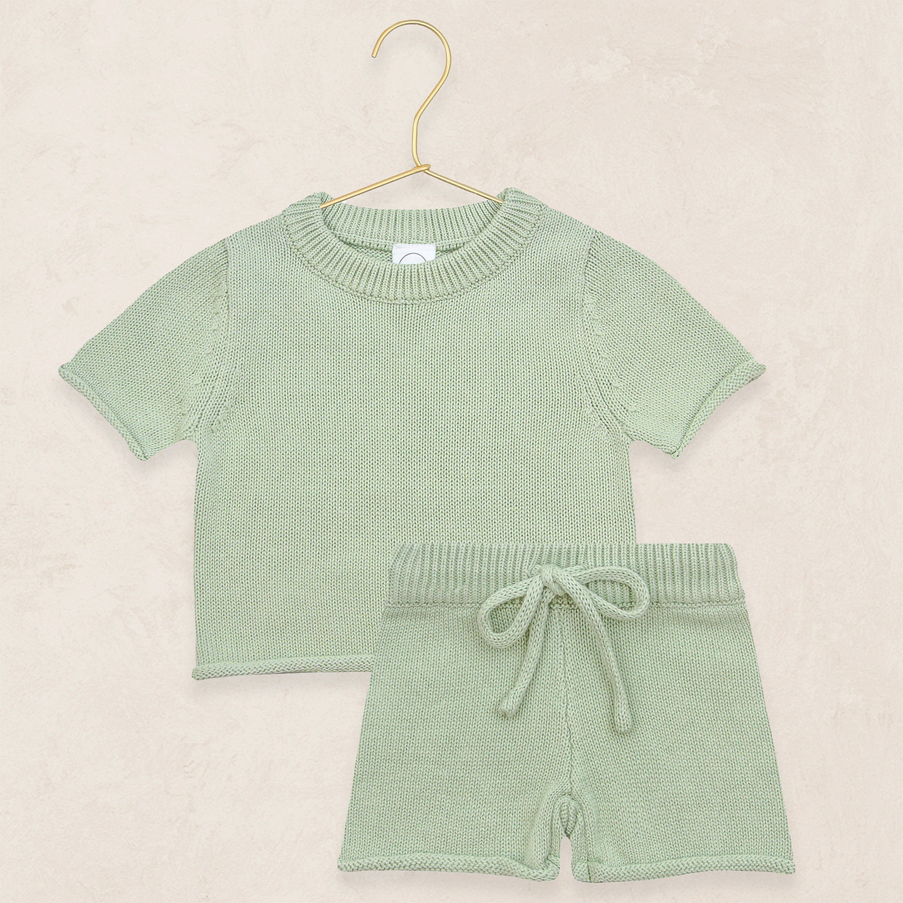 Knit Shirt + Short Set - Sage
