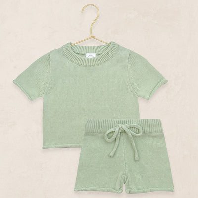 Knit Shirt + Short Set - Sage