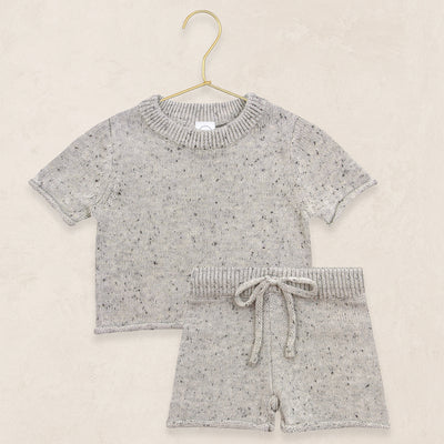 Knit Shirt + Short Set - Grey Speckle
