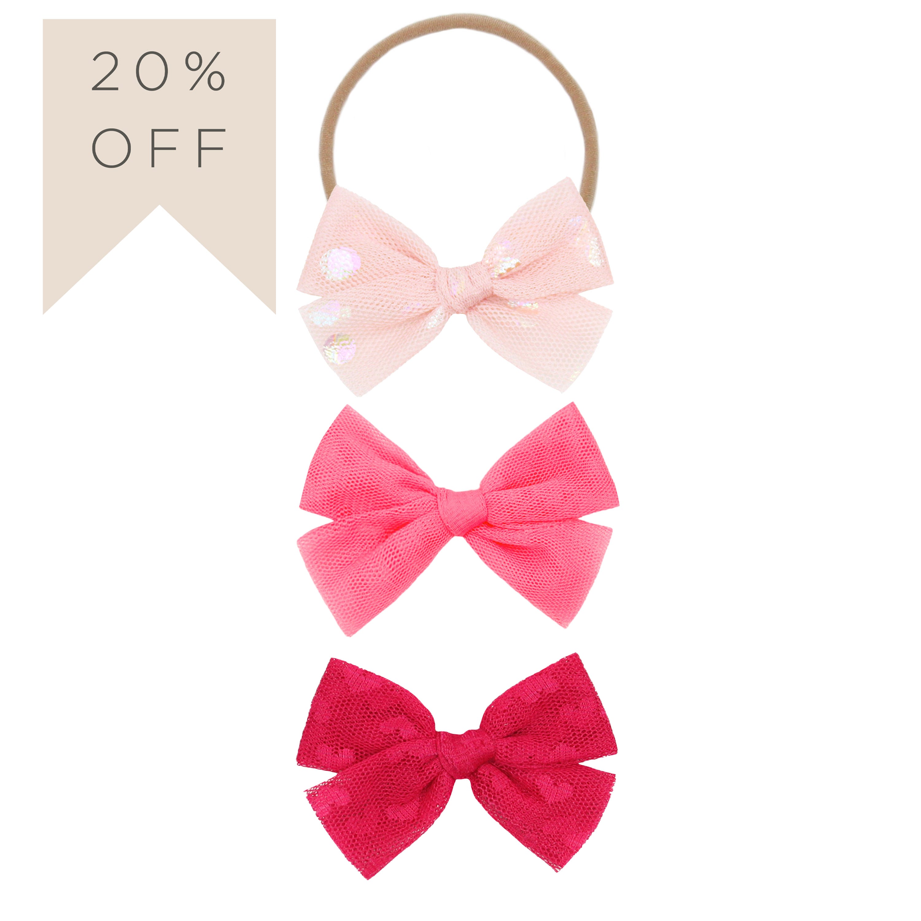 Tulle Bow 3 Pack: Strawberry