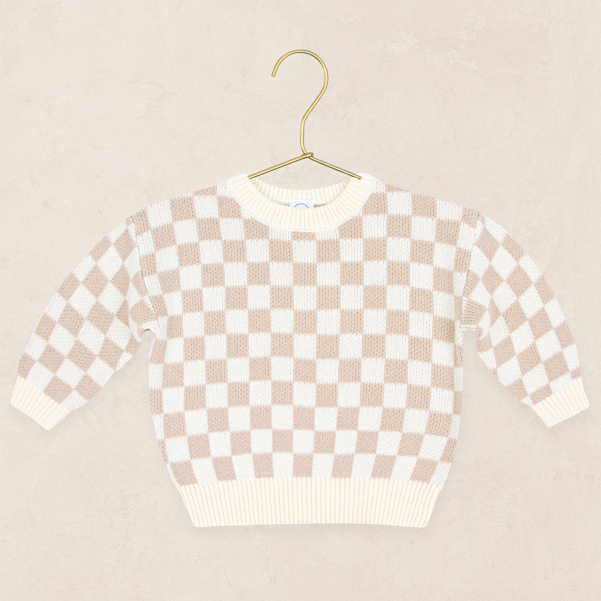 Knit Chunky Sweater - Tan Checkered