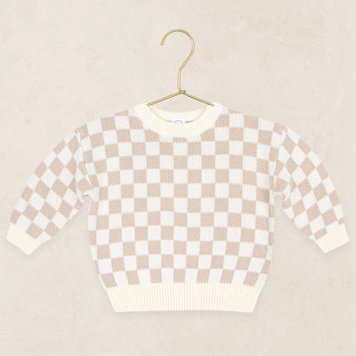 Knit Chunky Sweater - Tan Checkered