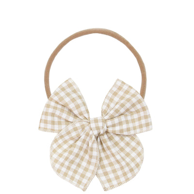 Heirloom Bow - Tan Gingham Headband