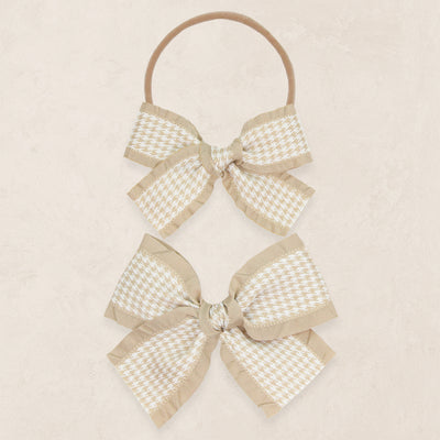 Ribbon Bow - Tan Houndstooth