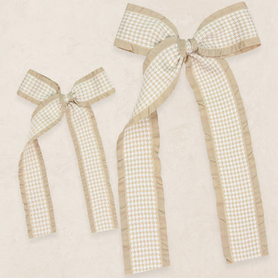 Ribbon Bow - Tan Houndstooth Sash Clip
